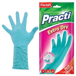 Перчатки МНОГОРАЗОВЫЕ резиновые PACLAN "Extra Dry", хлопчатобумажное напыление, 100% флок, размер 7,5-8, M (средний), синие, вес 52 г, 7340, 407340 - фото 15059346