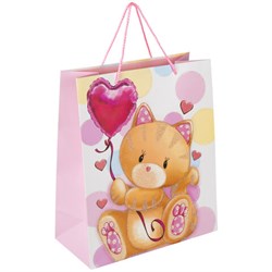 Пакет подарочный (1 штука) 26x13x32 см, ЗОЛОТАЯ СКАЗКА "Lovely Kitty", глиттер, белый/розовый, 608242 - фото 15059474