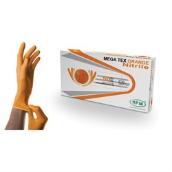 Перчатки нитриловые сверхпрочные с текстурой SFM MEGA TEX ORANGE, Германия, 25 пар (50 штук), размер XL (очень большой), 4036534915202 - фото 15069039