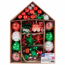 Шары ёлочные НАБОР 73 предмета, "Fairy House", красный/зеленый/белый, пластик, ЗОЛОТАЯ СКАЗКА, 592181 - фото 15075963
