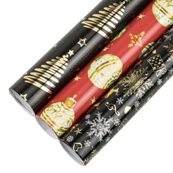 Бумага упаковочная новогодняя НАБОР 3 шт. "Black&Gold", С ЭФФЕКТАМИ, 70х100 см, ЗОЛОТАЯ СКАЗКА, 592190 - фото 15097600