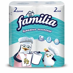 Полотенца бумажные бытовые, спайка 2 шт., 2-слойные (2х12 м), FAMILIA, 23x12,5 см, белые, 5083815 - фото 15106091