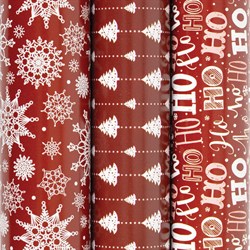 Бумага упаковочная новогодняя НАБОР 3 шт., "Red Collection", 70х100 см, 3 дизайна, ЗОЛОТАЯ СКАЗКА, 592057 - фото 15110700