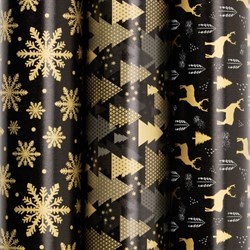 Бумага упаковочная новогодняя НАБОР 3 шт., "Black&Gold", 70х100 см, 3 дизайна, ЗОЛОТАЯ СКАЗКА, 592059 - фото 15110702