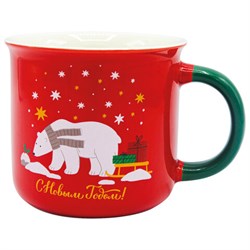 Кружка новогодняя 380 мл, "Белый мишка", 9,5х9 см, каменная керамика, ЗОЛОТАЯ СКАЗКА, 592542 - фото 15119237
