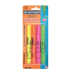 Текстовыделители CENTROPEN НАБОР 4 ЦВЕТА, с клипом, линия 1-4,6 мм, 488520403 - фото 15120829