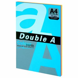 Бумага цветная DOUBLE A, А4, 75 г/м2, 100 л., 5 цветов x 20 л., микс неон - фото 15131534