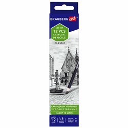 Карандаши (НАБОР 12 штук) угольные BRAUBERG ART CLASSIC, (МЯГКИЙ, СРЕДНИЙ, ТВЕРДЫЙ), 181293 - фото 15133370