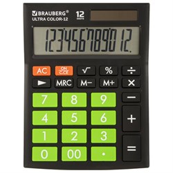 Калькулятор настольный BRAUBERG ULTRA COLOR-12-BKLG (192x143 мм), 12 разрядов, двойное питание, ЧЕРНО-САЛАТОВЫЙ, 250498 - фото 15136948