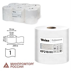 Полотенца бумажные с центральной вытяжкой 200 м, VEIRO (Система M2) COMFORT, 1-слойные, белые, КОМПЛЕКТ 6 рулонов, KP210, КР210 - фото 15140078