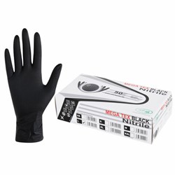 Перчатки нитриловые сверхпрочные с текстурой SFM MEGA TEX BLACK, Германия, 25 пар (50 штук), размер 8-9 (большой) - фото 15140315
