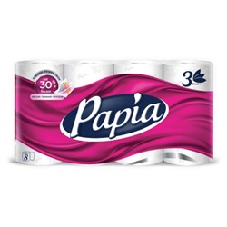 Бумага туалетная быт., спайка 8 шт., 3-слойная (8х16,5 м), PAPIA, ш/к 00051, 5080721 - фото 15143678