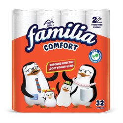 Бумага туалетная быт., спайка 32 шт., 2-слойная (32х14,8 м), FAMILIA COMFORT, белая,, 5085067 - фото 15143687