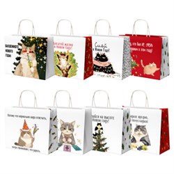 Пакет подарочный (1 штука), новогодний, 28х14х24 см "Котики", крафт, ассорти, ЗОЛОТАЯ СКАЗКА, 592433 - фото 15149344