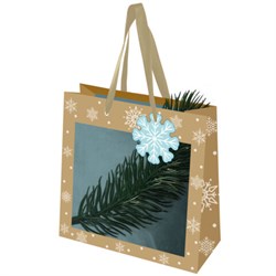 Пакет подарочный (1 шт.) новогодний, 20х8х20 см, "Snowflakes", прозрачное окно, крафт, ЗОЛОТАЯ СКАЗКА, 592444 - фото 15149355