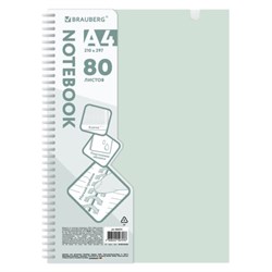 Тетрадь обложка пластик, А4 80 л., гребень мягкий, вырубка для ручки, клетка, BRAUBERG, светло-зеленый, 405373 - фото 15150895