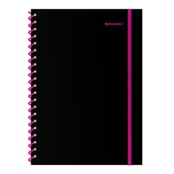 Тетрадь обложка пластик, А4 80 л., спираль пластик, резинка, клетка, BRAUBERG, черный/розовый, 405380 - фото 15150902