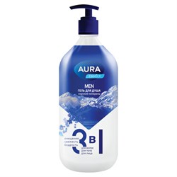 Гель для душа 3 в 1 для волос, тела и лица 1 л, AURA FAMILY MEN "Морские минералы", дозатор, 14952 - фото 15155648