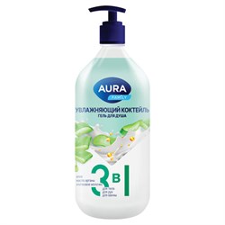 Гель для душа 3 в 1 для тела, рук и ванны 1 л, AURA FAMILY "Увлажняющий коктейль", дозатор, 14953 - фото 15155649