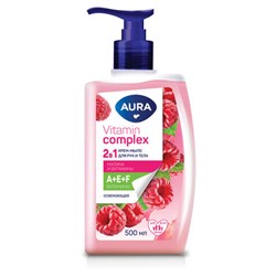 Мыло жидкое 2в1 для рук и тела 500 мл AURA Vitamin Complex "Малина и витамины", 13356 - фото 15155685