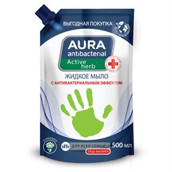 Мыло жидкое антибактериальное для всей семьи 500 мл, AURA АНТИБАКТЕРИАЛЬНАЯ "Ромашка", дой-пак, 10510 - фото 15155689