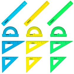 Набор чертежный малый ПИФАГОР (линейка 16 см, 2 треугольника, транспортир), неоновый, европодвес, 210625 - фото 15161970
