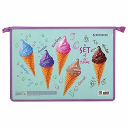 Папка для труда BRAUBERG А4, 2 отделения, молния сверху, органайзер, "Ice cream", 270153 - фото 15169933