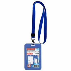Бейдж вертикальный (85х54 мм), лента 45 см с карабином, СЛАЙДЕР, синий, BRAUBERG EXTRA, 238830 - фото 15175266