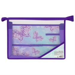 Папка для труда BRAUBERG А4, 2 отделения, пластик, молния сверху, органайзер, "Butterfly", 229133 - фото 15183740