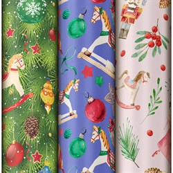 Бумага упаковочная новогодняя НАБОР 3 шт., "X-mas toys", 70х100 см, 3 дизайна, ЗОЛОТАЯ СКАЗКА, 592611 - фото 15199419