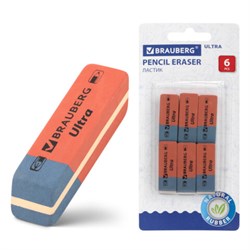 Ластики BRAUBERG "Ultra" 6 шт., размер ластика 41х14х8 мм, красно-синие, натуральный каучук, 229599. - фото 15208447