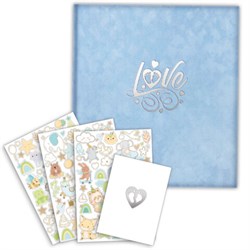 Фотоальбом-анкета детский 23х25 см, 32 листа, стикеры, открытка, конверт, голубой бархат, BRAUBERG, 391420 - фото 15252557