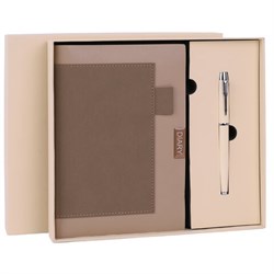 Ежедневник в наборе с ручкой А5, 144x210 мм, BRAUBERG "Style" под кожу, 160 листов, бежевый, 116861 - фото 15270912