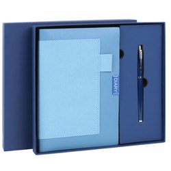 Ежедневник в наборе с ручкой А5, 144x210 мм, BRAUBERG "Style" под кожу, 160 листов, синий, 116862 - фото 15270913