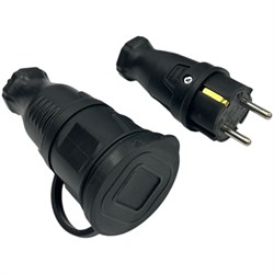 Комплект каучуковая кабельная розетка с заземлением и крышкой NVO 16А IP44 + вилка цвет черный 4001 4002 - фото 15803615