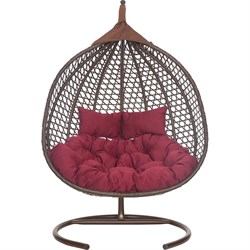 Подвесное двухместное кресло-кокон Лаура ФИДЖИ коричневый +каркас, подушка бордовая FID - фото 15858359