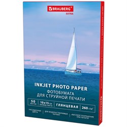 Фотобумага глянцевая, 10х15 см, 260 г/м2, односторонняя, 50 листов, BRAUBERG EXTRA, 364475 - фото 16091629