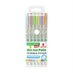Ручки гелевые ПАСТЕЛЬНЫЕ BRAUBERG KIDS "CUTE ANIMALS", НАБОР 6 ЦВЕТОВ, корпус с печатью, узел 1 мм, линия письма 0,7 мм, 144439 - фото 16371095