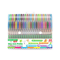 Ручки гелевые BRAUBERG KIDS "CUTE ANIMALS", НАБОР 48 ЦВЕТОВ, корпус с печатью, узел 1 мм, линия письма 0,7 мм, 144449 - фото 16371105