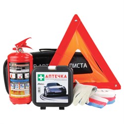 Набор автомобилиста Стандарт: аптечка МИРАЛ, огнетушитель ОП-2, знак аварийный, трос, перчатки, 46442 - фото 16409626
