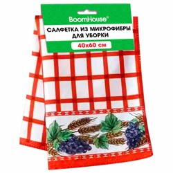 Салфетка из МИКРОФИБРЫ универсальная, 40х60 см, красная клетка, орнамент, 240 г/м2, BOOMHOUSE (БУМХАУС), 700880 - фото 16416650