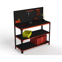 Стол-верстак ООО Металекс 950x1200x400 мм, две полки + перфопанель с комплектом аксессуаров оранжево-чёрный - фото 16469827