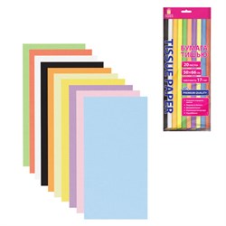 Цветная бумага ТИШЬЮ 17 г/м2, 50х66 см, 20 листов, 10 цветов, пастель ассорти, ЗОЛОТАЯ СКАЗКА, 116493 - фото 16474633