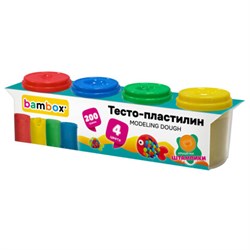 Тесто-пластилин для лепки СУПЕР ПЛАСТИЧНОЕ, 4 цвета, 200 г, крышки-штампики, BAMBOX (БАМБОКС), 107247 - фото 16495021