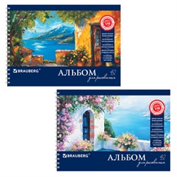 Альбом для рисования, А4, 40 листов, гребень, обложка картон, BRAUBERG, 205х290 мм, "Пейзаж с цветами" (2 вида), 103730 - фото 16561761