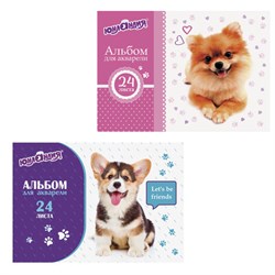 Альбом для акварели А4 24 листа, бумага 160 г/м2, склейка, обложка картон, ЮНЛАНДИЯ, "Собачки", 105110 - фото 16561781