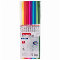 Бумага гофрированная/креповая, 32 г/м2, 50х250 см, НАБОР 10 рулонов, яркие цвета, BRAUBERG, 112556 - фото 16561898