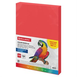 Бумага цветная ПЛОТНАЯ BRAUBERG, А4, 160 г/м2, 250 л., красная, интенсив, для печати, творчества, 116672 - фото 16562064
