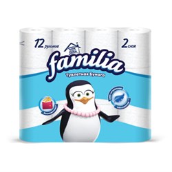 Бумага туалетная бытовая, спайка 12 шт., 2-слойная (12х15 м), FAMILIA CLASSIC, белая, 5070655 - фото 16562082