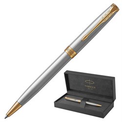 Ручка шариковая PARKER "Sonnet Core Stainless Steel GT", корпус серебро, позолота, черная, 1931507 - фото 16562226